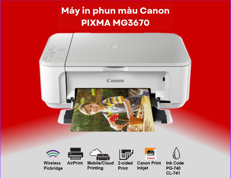 Máy in phun màu Canon PIXMA MG3670 in ấn hiệu quả