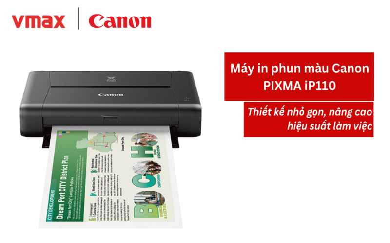 Máy in phun màu Canon PIXMA iP110 thiết kế nhỏ gọn