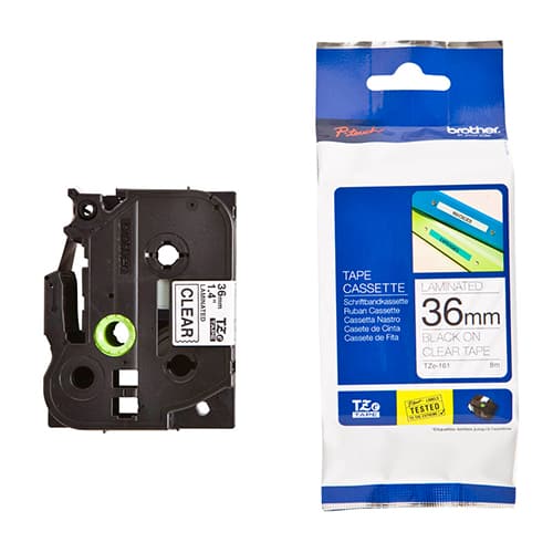 Nhãn Brother TZe-161 TZe-Tape Black on Clear 36mm