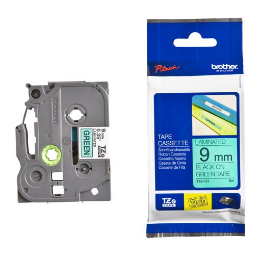 [BK5-TAPTZE721] Nhãn Brother TZe-721 TZe-Tape Black on Green 9mm